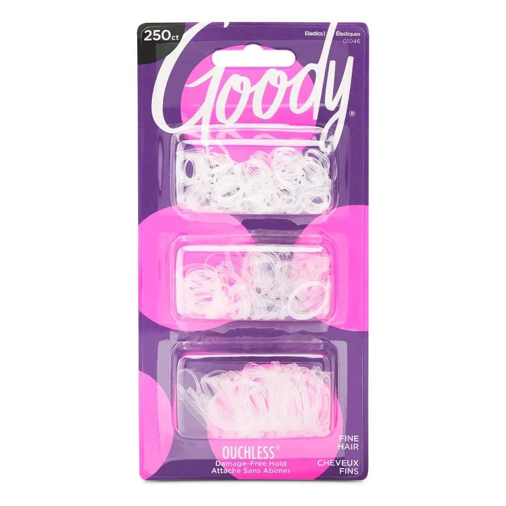 Goody Ouchless Polyband Hair Ties - 250 Ct, Clear, Latex Hair Bands for Women\'s Hair, Easy Glide, Ultra-Strong Hold Hair Accessories for Women & Men, Secure Hold Ridge Design, All Hair Types Goody Ouchless Polyband Hair Ties - 250 Ct, Clear, Latex Hair Bands for Women\'s Hair, Easy Glide, Ultra-Strong Hold Hair Accessories for Women & Men, Secure Hold Ridge Design, All Hair Types