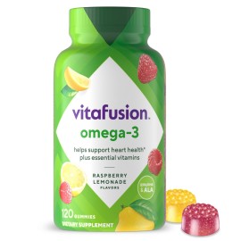 Vitafusion Omega-3 Gummy Vitamins, Berry Lemonade Flavored, Heart Health Vitamins(1) With Omega 3 EPA/DHA and Vitamins A, C, D and E, Americas Number 1 Vitamin Brand, 60 Day Supply, 120 Count