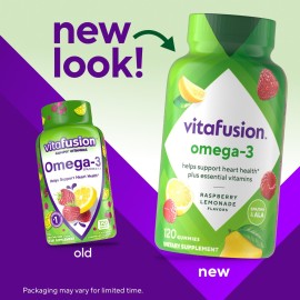 Vitafusion Omega-3 Gummy Vitamins, Berry Lemonade Flavored, Heart Health Vitamins(1) With Omega 3 EPA/DHA and Vitamins A, C, D and E, Americas Number 1 Vitamin Brand, 60 Day Supply, 120 Count Vitafusion Omega-3 Gummy Vitamins, Berry Lemonade Flavored, Heart Health Vitamins(1) With Omega 3 EPA/DHA and Vitamins A, C, D and E, Americas Number 1 Vitamin Brand, 60 Day Supply, 120 Count