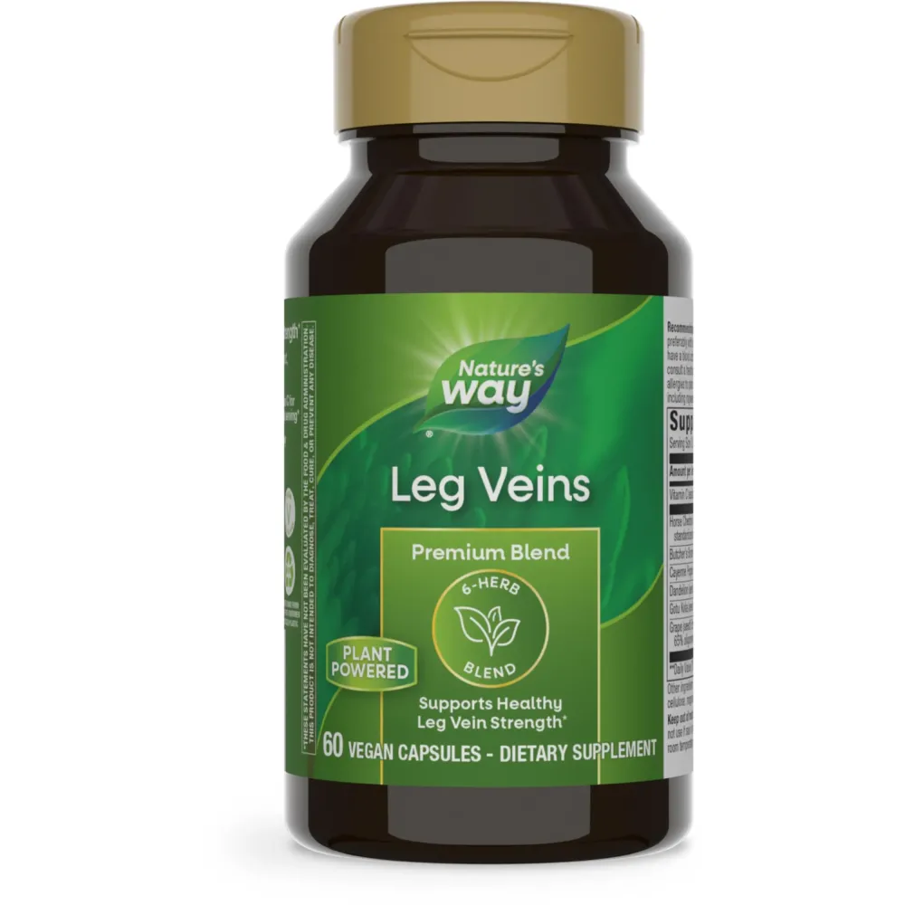Nature\'s Way Leg Veins, Supports Healthy Leg Vein Strength*, 6-Herb Blend, With Horse Chestnut Extract, Dandelion, Gluten Free, 60 Vegan Capsules (Packaging May Vary) Nature\'s Way Leg Veins, Supports Healthy Leg Vein Strength*, 6-Herb Blend, With Horse Chestnut Extract, Dandelion, Gluten Free, 60 Vegan Capsules (Packaging May Vary)