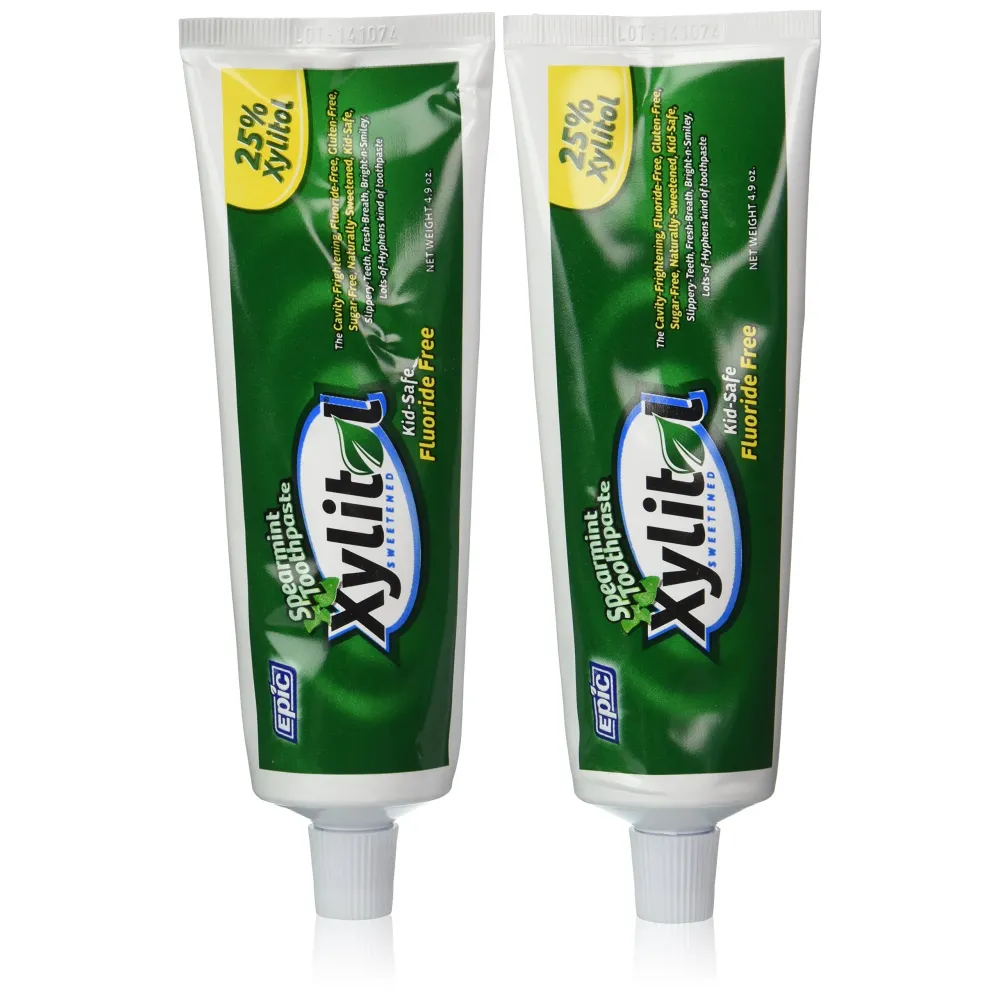 Epic Xylitol Toothpaste - Made with Xylitol for Clean Teeth & Gum Health - Fluoride Free Toothpaste Adult - SLS Free, Spearmint Flavored, 4.9oz Tube (Pack of 2) Epic Xylitol Toothpaste - Made with Xylitol for Clean Teeth & Gum Health - Fluoride Free Toothpaste Adult - SLS Free, Spearmint Flavored, 4.9oz Tube (Pack of 2)