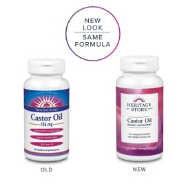 HERITAGE STORE Castor Oil Supplement 725 mg, Healthy Cleansing, Intestinal Balance & Digestion Support,* with Added Fennel Oil, 60 Servings, 60 Vegetarian Capsules HERITAGE STORE Castor Oil Supplement 725 mg, Healthy Cleansing, Intestinal Balance & Digestion Support,* with Added Fennel Oil, 60 Servings, 60 Vegetarian Capsules