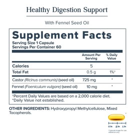 HERITAGE STORE Castor Oil Supplement 725 mg, Healthy Cleansing, Intestinal Balance & Digestion Support,* with Added Fennel Oil, 60 Servings, 60 Vegetarian Capsules HERITAGE STORE Castor Oil Supplement 725 mg, Healthy Cleansing, Intestinal Balance & Digestion Support,* with Added Fennel Oil, 60 Servings, 60 Vegetarian Capsules