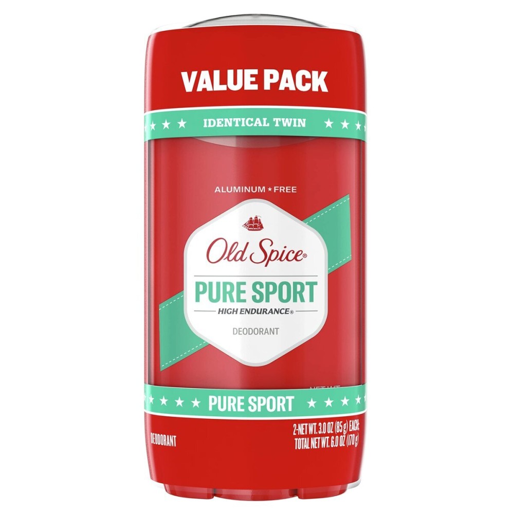Old Spice Aluminum Free Deodorant For Men, High Endurance, 24/7 Sweat Defense & Odor Protection, 24/7 Freshness & Lasting Scent, Pure Sport Scent, 3.0 oz (Pack of 2)