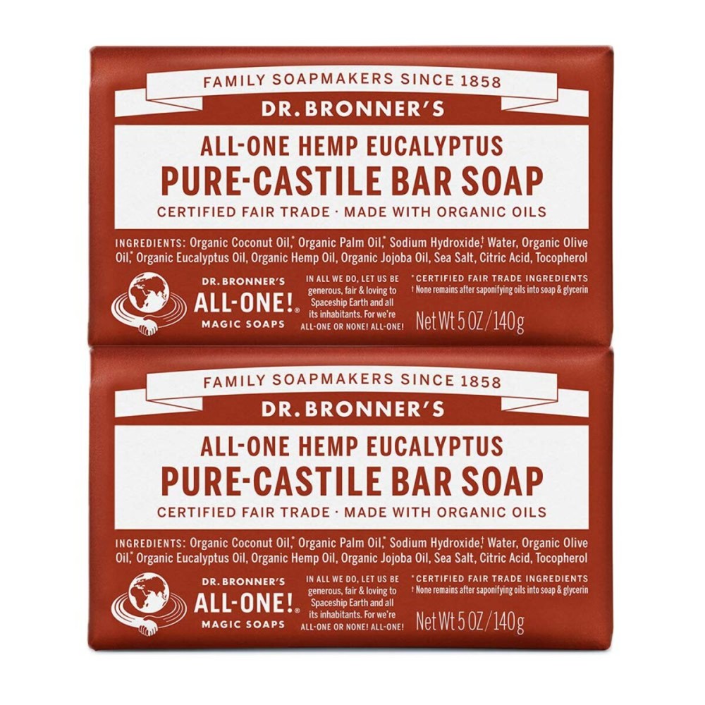 Dr. Bronner\'s - Pure-Castile Bar Soap (Eucalyptus, 5 ounce, 2-Pack) - Made with Organic Oils, For Face, Body and Hair, Gentle and Moisturizing, Biodegradable, Vegan, Cruelty-free, Non-GMO Dr. Bronner\'s - Pure-Castile Bar Soap (Eucalyptus, 5 ounce, 2-Pack) - Made with Organic Oils, For Face, Body and Hair, Gentle and Moisturizing, Biodegradable, Vegan, Cruelty-free, Non-GMO