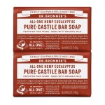 Dr. Bronner\'s - Pure-Castile Bar Soap (Eucalyptus, 5 ounce, 2-Pack) - Made with Organic Oils, For Face, Body and Hair, Gentle and Moisturizing, Biodegradable, Vegan, Cruelty-free, Non-GMO