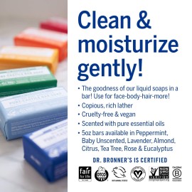 Dr. Bronner\'s - Pure-Castile Bar Soap (Eucalyptus, 5 ounce, 2-Pack) - Made with Organic Oils, For Face, Body and Hair, Gentle and Moisturizing, Biodegradable, Vegan, Cruelty-free, Non-GMO Dr. Bronner\'s - Pure-Castile Bar Soap (Eucalyptus, 5 ounce, 2-Pack) - Made with Organic Oils, For Face, Body and Hair, Gentle and Moisturizing, Biodegradable, Vegan, Cruelty-free, Non-GMO