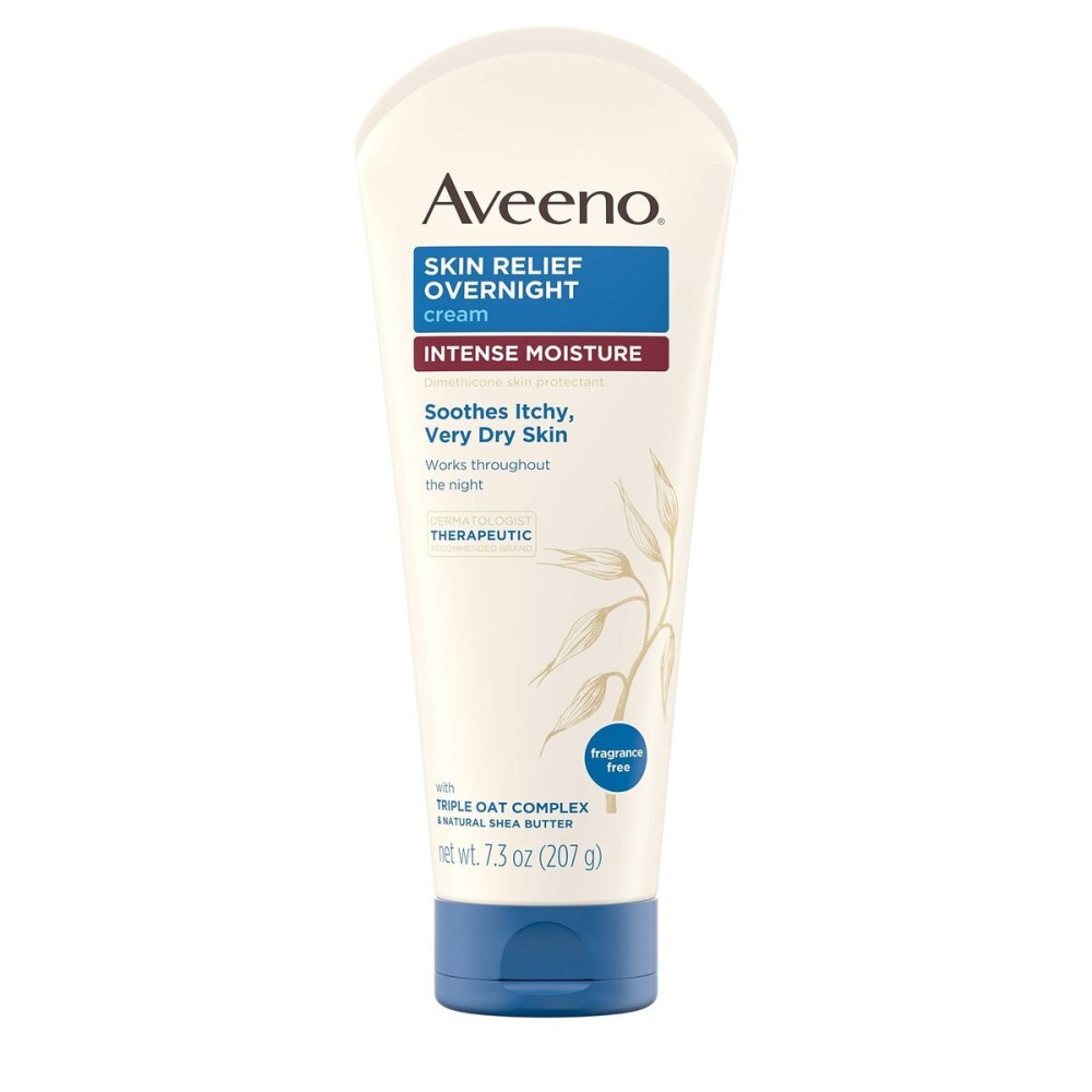 Aveeno Skin Relief Overnight Intense Moisture Cream with Triple Oat Complex & Natural Shea Butter, Therapeutic Dimethicone Skin Protectant for Dry Itchy Skin Relief, Fragrance- & Steroid-Free, 7.3 oz Aveeno Skin Relief Overnight Intense Moisture Cream with Triple Oat Complex & Natural Shea Butter, Therapeutic Dimethicone Skin Protectant for Dry Itchy Skin Relief, Fragrance- & Steroid-Free, 7.3 oz