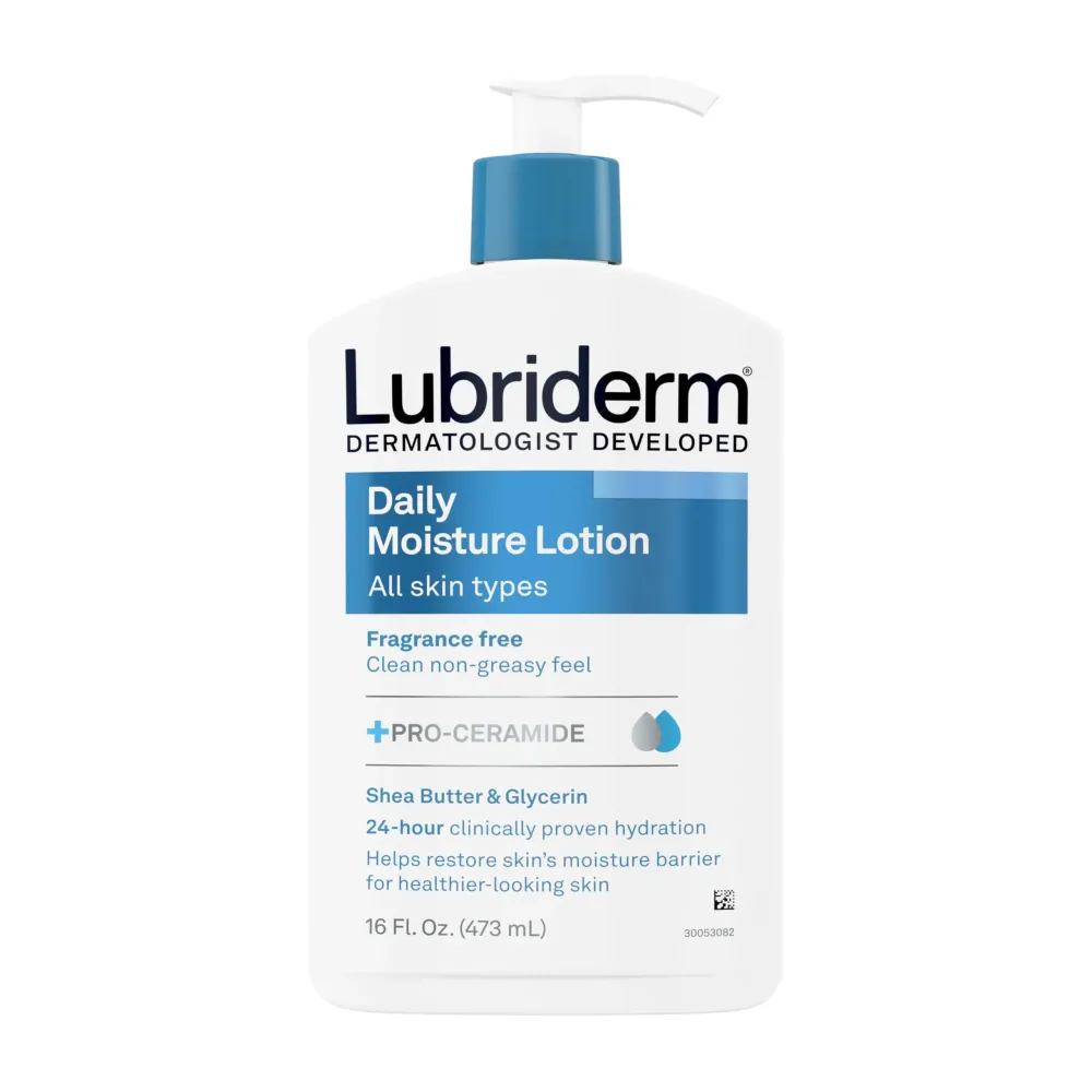 Lubriderm Fragrance Free Daily Moisture Lotion + Pro-Ceramide, Shea Butter & Glycerin, Face, Hand & Body Lotion for Sensitive Skin, Hydrating Lotion for Healthier-Looking Skin, 16 fl. oz Lubriderm Fragrance Free Daily Moisture Lotion + Pro-Ceramide, Shea Butter & Glycerin, Face, Hand & Body Lotion for Sensitive Skin, Hydrating Lotion for Healthier-Looking Skin, 16 fl. oz