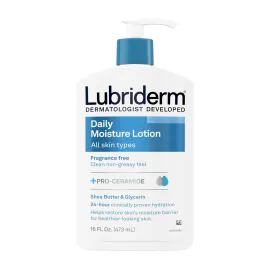 Lubriderm Fragrance Free Daily Moisture Lotion + Pro-Ceramide, Shea Butter & Glycerin, Face, Hand & Body Lotion for Sensitive Skin, Hydrating Lotion for Healthier-Looking Skin, 16 fl. oz