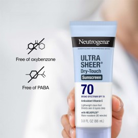 Neutrogena Ultra Sheer Dry-Touch Water Resistant and Non-Greasy Sunscreen Lotion with Broad Spectrum SPF 70, 3 Fl Oz (Pack of 1) Neutrogena Ultra Sheer Dry-Touch Water Resistant and Non-Greasy Sunscreen Lotion with Broad Spectrum SPF 70, 3 Fl Oz (Pack of 1)