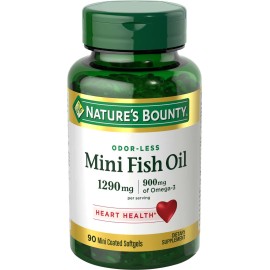 Nature\'s Bounty Mini Fish Oil Softgels, Burpless Fish Oil Omega 3 Supplements, Supports Heart Health, 90 Softgels (Pack of 1)