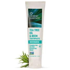 Desert Essence Tea Tree Oil & Neem Toothpaste - Fluoride-Free, Gluten-Free, SLS Free Formula - Vegan, Herbal Toothpaste for Plaque Reduction - Wintergreen Flavor, 6.25 oz Desert Essence Tea Tree Oil & Neem Toothpaste - Fluoride-Free, Gluten-Free, SLS Free Formula - Vegan, Herbal Toothpaste for Plaque Reduction - Wintergreen Flavor, 6.25 oz