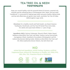Desert Essence Tea Tree Oil & Neem Toothpaste - Fluoride-Free, Gluten-Free, SLS Free Formula - Vegan, Herbal Toothpaste for Plaque Reduction - Wintergreen Flavor, 6.25 oz Desert Essence Tea Tree Oil & Neem Toothpaste - Fluoride-Free, Gluten-Free, SLS Free Formula - Vegan, Herbal Toothpaste for Plaque Reduction - Wintergreen Flavor, 6.25 oz