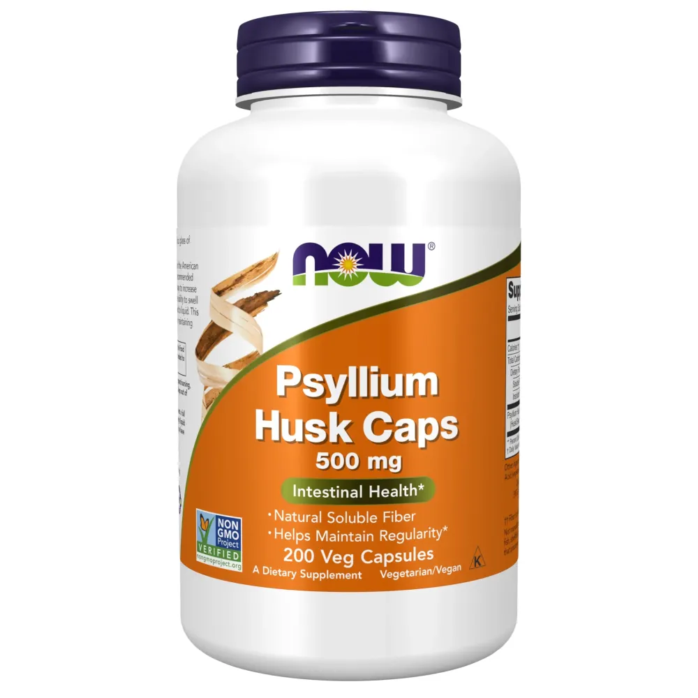NOW Foods Supplements, Psyllium Husk Caps 500 mg, Non-GMO Project Verified, Natural Soluble Fiber, Intestinal Health*, 200 Veg Capsules NOW Foods Supplements, Psyllium Husk Caps 500 mg, Non-GMO Project Verified, Natural Soluble Fiber, Intestinal Health*, 200 Veg Capsules