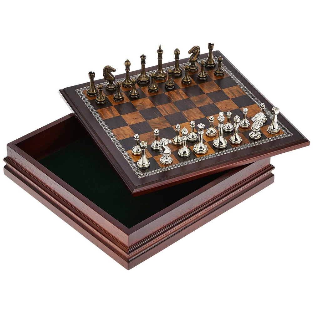 Classic Game Collection Metal Chess Set with Deluxe Wood Board and Storage - 2.5 King, Gold/Silver/Brown (985) Classic Game Collection Metal Chess Set with Deluxe Wood Board and Storage - 2.5 King, Gold/Silver/Brown (985)