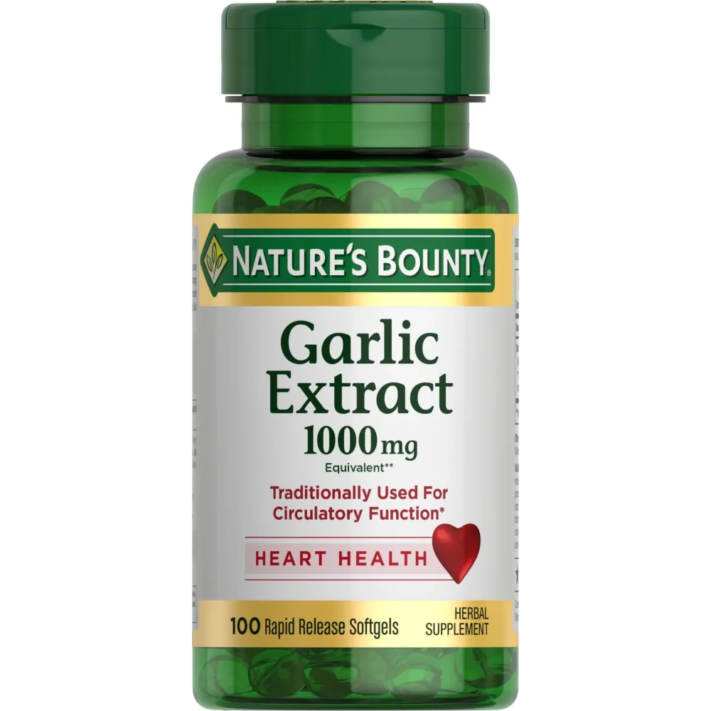 Natures Bounty Garlic Extract, Herbal Supplement, Supports Circulatory Function, 1000mg, 100 Rapid Release Softgels