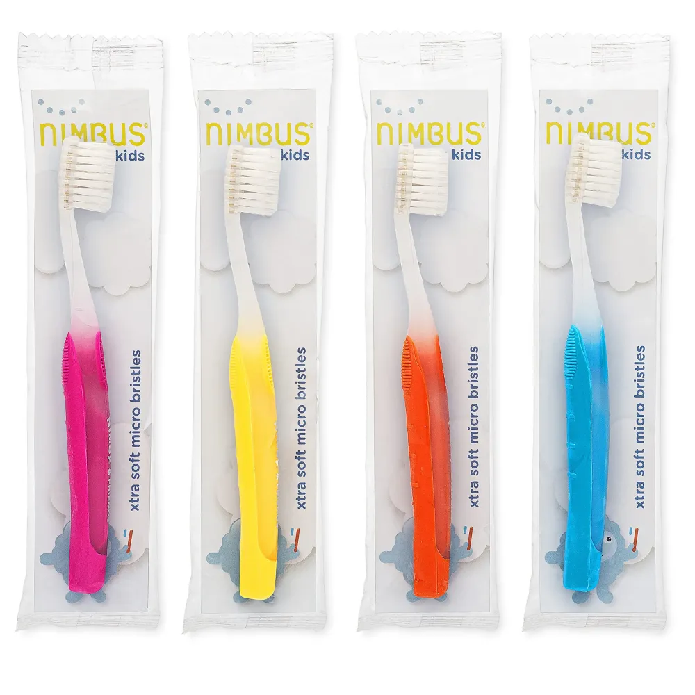 NIMBUS NIMBY Kid\'s Extra Soft Toothbrushes for Sensitive Teeth and Receding Gums, Periodontist Design Plaque Remover Travel Toothbrush, Individually Wrapped (4 Pack, Colors May Vary) NIMBUS NIMBY Kid\'s Extra Soft Toothbrushes for Sensitive Teeth and Receding Gums, Periodontist Design Plaque Remover Travel Toothbrush, Individually Wrapped (4 Pack, Colors May Vary)