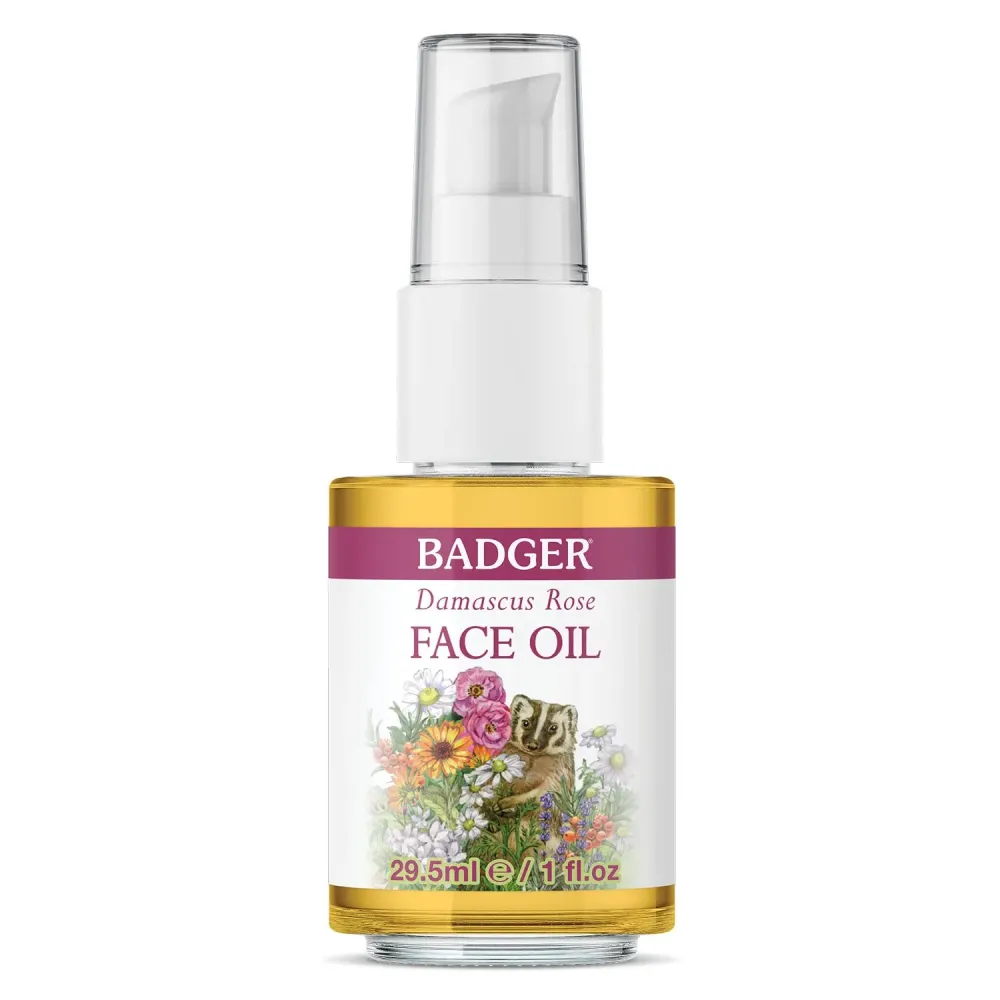 Badger Rose Face Oil, 100% Organic Face Moisturizer, Nourishing & Soothing Organic Jojoba Oil & Rose Oil, Vegan Antioxidant Rich Moisturizing Facial Oil, 1 fl oz Glass Bottle Badger Rose Face Oil, 100% Organic Face Moisturizer, Nourishing & Soothing Organic Jojoba Oil & Rose Oil, Vegan Antioxidant Rich Moisturizing Facial Oil, 1 fl oz Glass Bottle