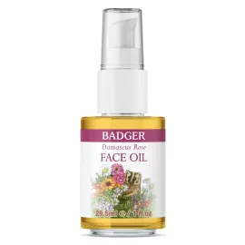 Badger Rose Face Oil, 100% Organic Face Moisturizer, Nourishing & Soothing Organic Jojoba Oil & Rose Oil, Vegan Antioxidant Rich Moisturizing Facial Oil, 1 fl oz Glass Bottle