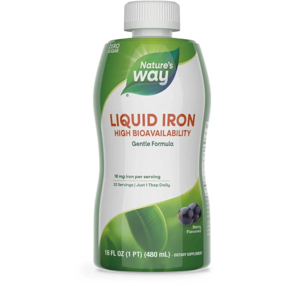 Nature\'s Way Liquid Iron, Provides 100% Daily Value, 18 mg Iron as Ferric Glycinate per Serving, No Sugar Added, Berry Flavored, 16 Fl. Oz. (Packaging May Vary) Nature\'s Way Liquid Iron, Provides 100% Daily Value, 18 mg Iron as Ferric Glycinate per Serving, No Sugar Added, Berry Flavored, 16 Fl. Oz. (Packaging May Vary)