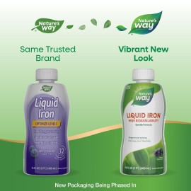 Nature\'s Way Liquid Iron, Provides 100% Daily Value, 18 mg Iron as Ferric Glycinate per Serving, No Sugar Added, Berry Flavored, 16 Fl. Oz. (Packaging May Vary) Nature\'s Way Liquid Iron, Provides 100% Daily Value, 18 mg Iron as Ferric Glycinate per Serving, No Sugar Added, Berry Flavored, 16 Fl. Oz. (Packaging May Vary)
