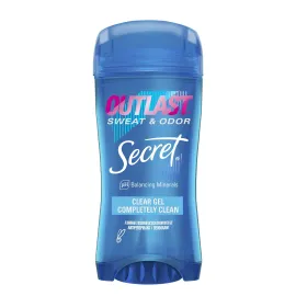 Secret Outlast Antiperspirant Deodorant for Women, 72hr Sweat & Odor Protection, PH Balancing Minerals, Clear Gel, Completely Clean Scent, 2.6 oz