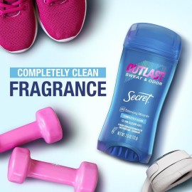 Secret Outlast Antiperspirant Deodorant for Women, 72hr Sweat & Odor Protection, PH Balancing Minerals, Clear Gel, Completely Clean Scent, 2.6 oz