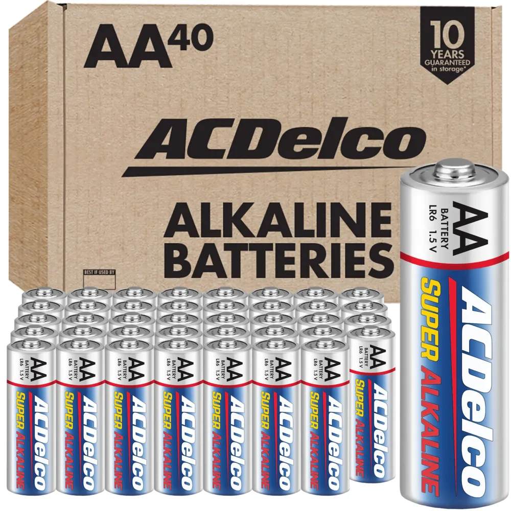 ACDelco 40-Count Double AA Batteries, Maximum Power Super Alkaline Battery, 10-Year Shelf Life, Reclosable Packaging ACDelco 40-Count Double AA Batteries, Maximum Power Super Alkaline Battery, 10-Year Shelf Life, Reclosable Packaging