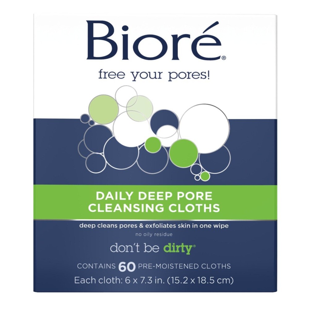 Bior Daily Make Up Removing Cloths, Facial Cleansing Wipes with Dirt-grabbing Fibers for Deep Pore Cleansing without Oily Residue, 60 Count Bior Daily Make Up Removing Cloths, Facial Cleansing Wipes with Dirt-grabbing Fibers for Deep Pore Cleansing without Oily Residue, 60 Count