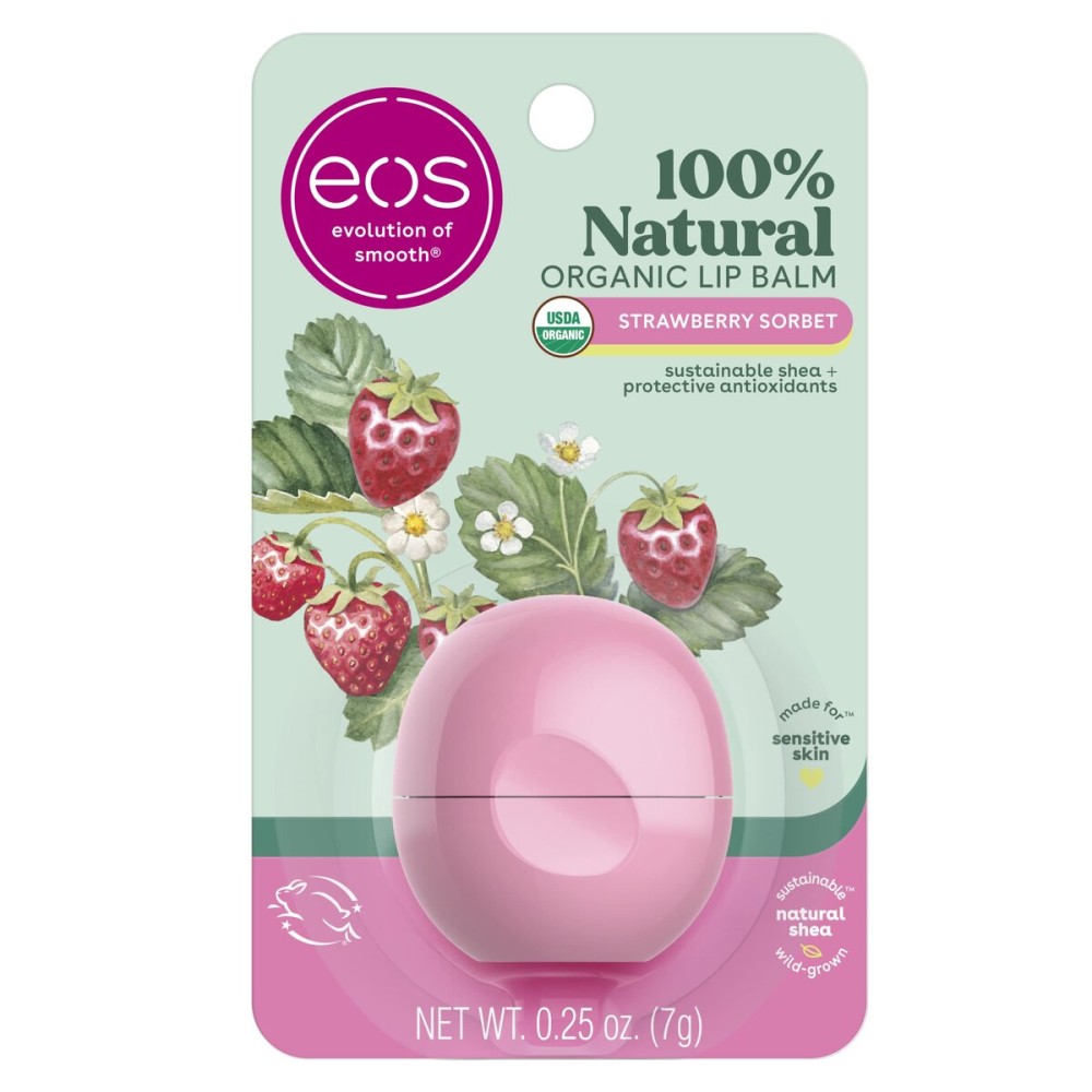 eos 100% Natural & Organic Lip Balm- Strawberry Sorbet, All-Day Moisture, Dermatologist Recommended for Sensitive Skin, Lip Care Products, 0.25 oz eos 100% Natural & Organic Lip Balm- Strawberry Sorbet, All-Day Moisture, Dermatologist Recommended for Sensitive Skin, Lip Care Products, 0.25 oz