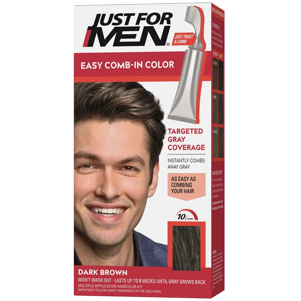 Just For Men Easy Comb-In Color Mens Hair Dye, Easy No Mix Application with Comb Applicator - Dark Brown, A-45, Pack of 1 Just For Men Easy Comb-In Color Mens Hair Dye, Easy No Mix Application with Comb Applicator - Dark Brown, A-45, Pack of 1