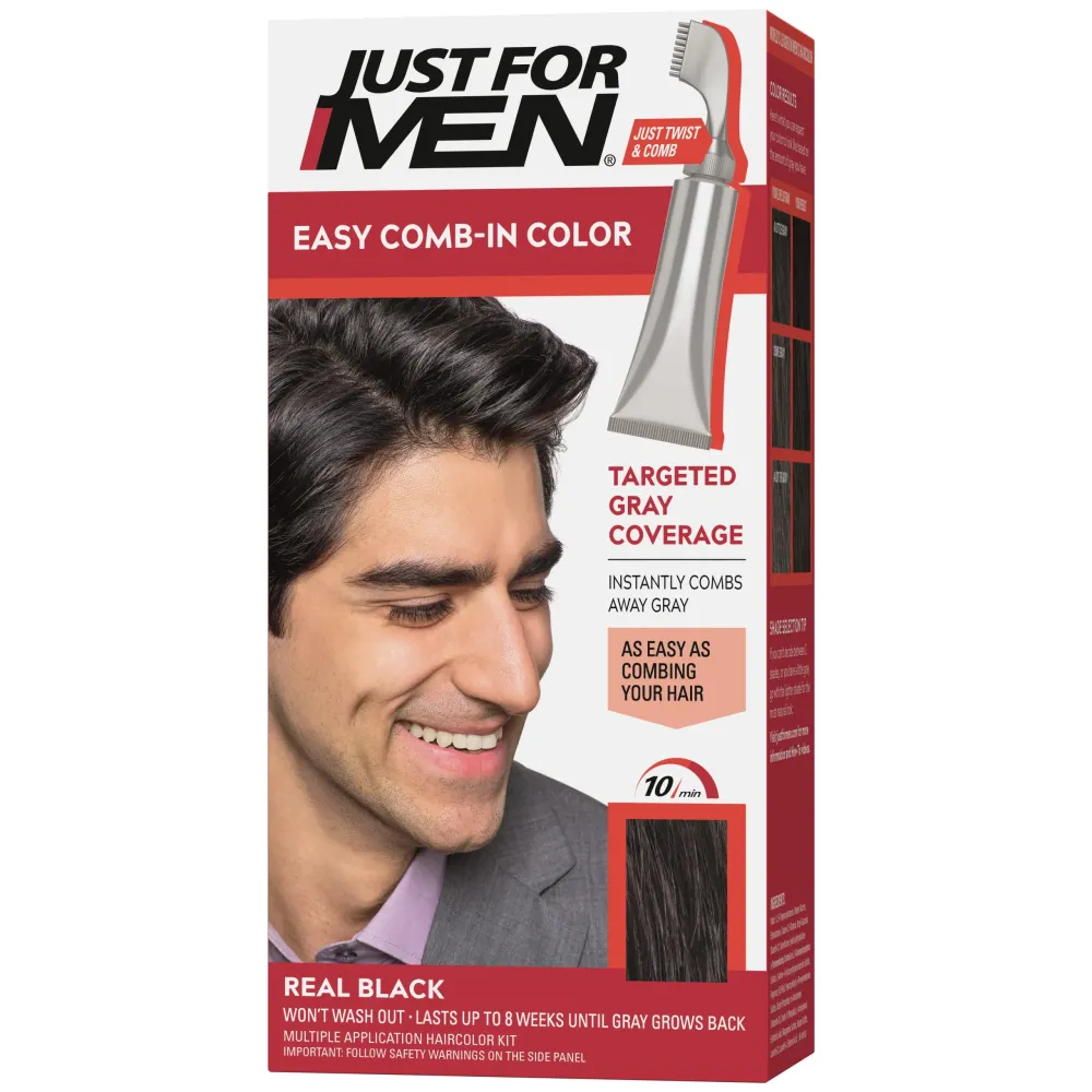 Just For Men Easy Comb-In Color Mens Hair Dye, Easy No Mix Application with Comb Applicator - Real Black, A-55, Pack of 1 Just For Men Easy Comb-In Color Mens Hair Dye, Easy No Mix Application with Comb Applicator - Real Black, A-55, Pack of 1