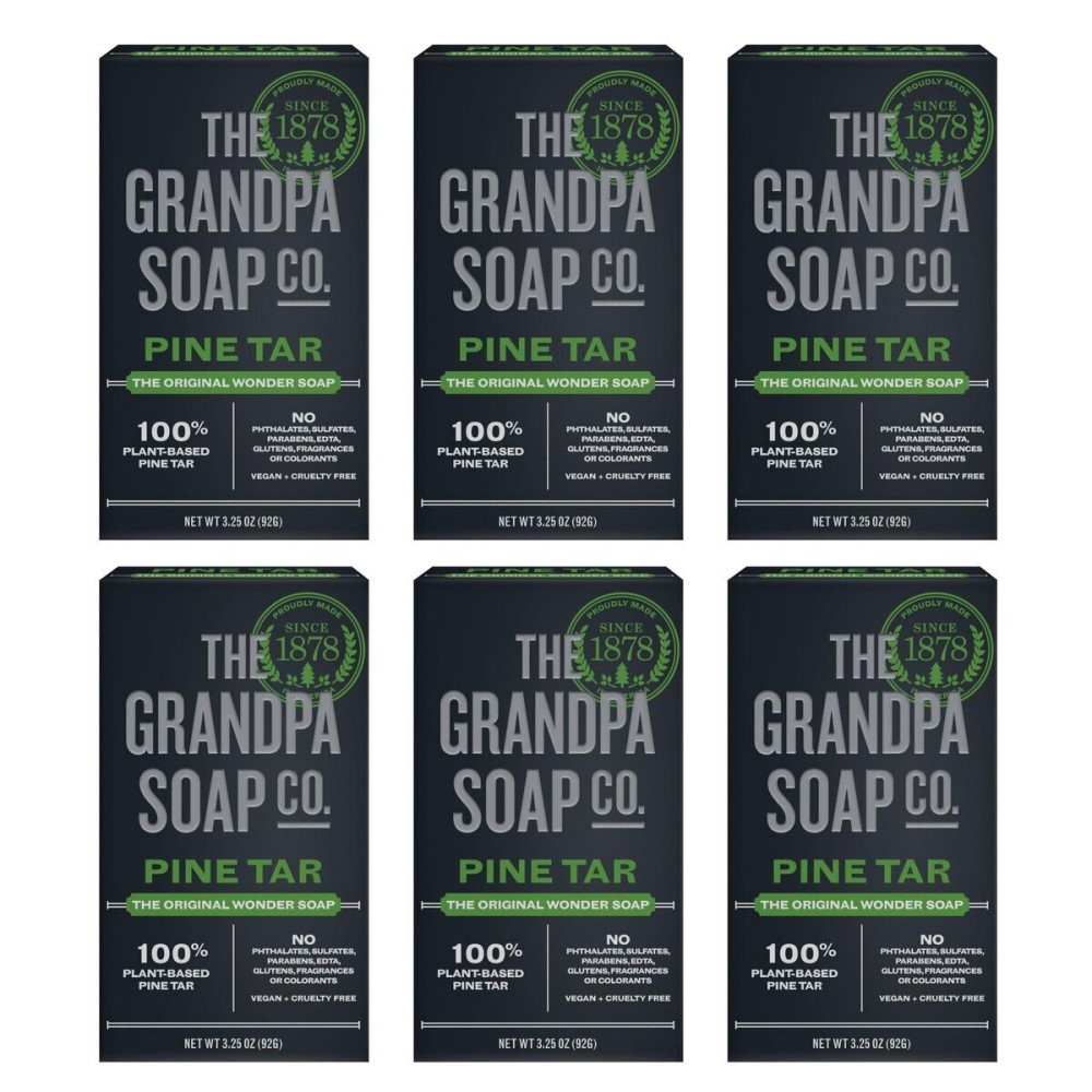The Grandpa Soap Company Pine Tar Bar Soap for Men- Made With Pine Tar Oil, 3 in 1 Cleanser Deodorizer and Moisturizer, Dermatologist Tested, Safe for Sensitive Skin, 3.25 Oz, 6 Pack The Grandpa Soap Company Pine Tar Bar Soap for Men- Made With Pine Tar Oil, 3 in 1 Cleanser Deodorizer and Moisturizer, Dermatologist Tested, Safe for Sensitive Skin, 3.25 Oz, 6 Pack