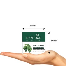 Biotique Bio Winter Green Spot Correcting Anti Acne Cream | Acne Control | Spot Correction Clears Blemishes |Enhances Skin Texture | 100% Botanical Extracts| Suitable for All Skin Types | 15G
