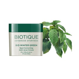 Biotique Bio Winter Green Spot Correcting Anti Acne Cream | Acne Control | Spot Correction Clears Blemishes |Enhances Skin Texture | 100% Botanical Extracts| Suitable for All Skin Types | 15G