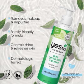 Yes To Cucumbers Daily Gentle Milk Cleanser, Soothing Face Wash That Won\'t Strip Your Skin & Holds Moisture, With Cucumber Extract, Soy Proteins & Green Tea, Natural, Vegan & Cruelty Free, 6 Fl Oz
