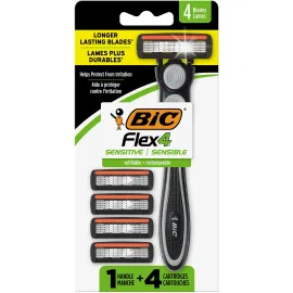 BIC Flex 4 Refillable Men\'s Razor, Razor Gift Sets for Father\'s Day, 1 Handle and 4 Cartridges