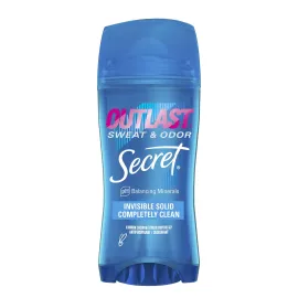 Secret Outlast Antiperspirant Deodorant for Women, 72hr Sweat & Odor Protection, PH Balancing Minerals, Invisible Solid, Completely Clean Scent, 2.6 oz