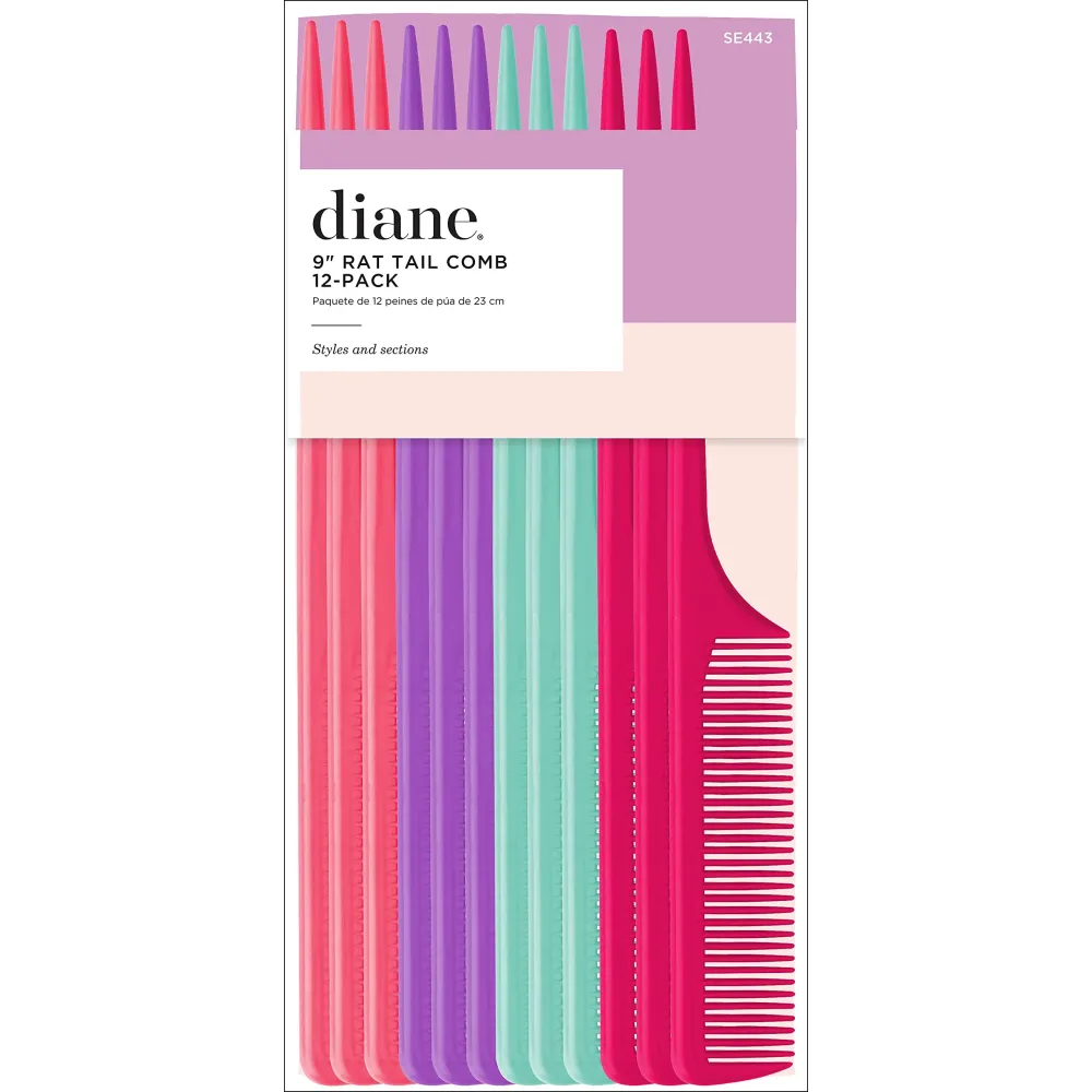Diane Rat Tail Combs, 9-Inch Fine-Tooth Hair Styling Comb with Pointed Tip for Sectioning, Parting, and Teasing, Assorted Colors, 12 Pack Diane Rat Tail Combs, 9-Inch Fine-Tooth Hair Styling Comb with Pointed Tip for Sectioning, Parting, and Teasing, Assorted Colors, 12 Pack