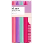 Diane Rat Tail Combs, 9-Inch Fine-Tooth Hair Styling Comb with Pointed Tip for Sectioning, Parting, and Teasing, Assorted Colors, 12 Pack