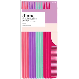 Diane Rat Tail Combs, 9-Inch Fine-Tooth Hair Styling Comb with Pointed Tip for Sectioning, Parting, and Teasing, Assorted Colors, 12 Pack
