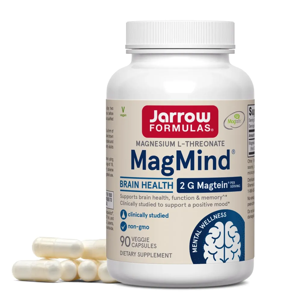 Jarrow Formulas Magnesium L-Threonate, MagMind Magtein Brain Supplements for Memory Support, 90 Veggie Capsules, Up to a 30 Day Supply Jarrow Formulas Magnesium L-Threonate, MagMind Magtein Brain Supplements for Memory Support, 90 Veggie Capsules, Up to a 30 Day Supply