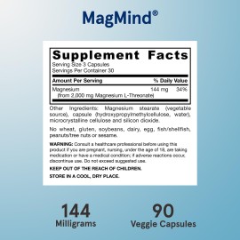 Jarrow Formulas Magnesium L-Threonate, MagMind Magtein Brain Supplements for Memory Support, 90 Veggie Capsules, Up to a 30 Day Supply Jarrow Formulas Magnesium L-Threonate, MagMind Magtein Brain Supplements for Memory Support, 90 Veggie Capsules, Up to a 30 Day Supply