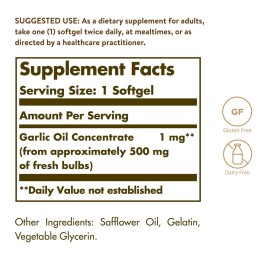 Solgar Garlic Oil Perles, 250 Softgels - Natural Cardiovascular Support - Garlic Oil Concentrate, Reduced Odor - Gluten Free, Dairy Free - 250 Servings Solgar Garlic Oil Perles, 250 Softgels - Natural Cardiovascular Support - Garlic Oil Concentrate, Reduced Odor - Gluten Free, Dairy Free - 250 Servings