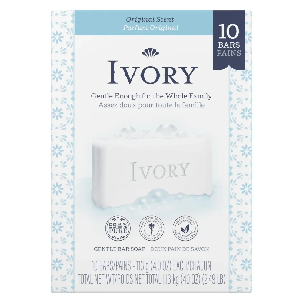 Ivory Gentle Bath Bar Soap, Safe for Entire Family, Free of Dyes and Heavy Perfumes, Original Scent, 4 oz (10 Count) Ivory Gentle Bath Bar Soap, Safe for Entire Family, Free of Dyes and Heavy Perfumes, Original Scent, 4 oz (10 Count)