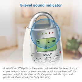 VTech Communications DM221 Audio Baby Monitor with up to 1,000 ft of Range, Vibrating Sound-Alert, Talk Back Intercom & Night Light Loop, White/Silver