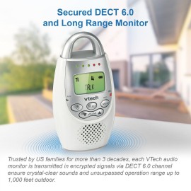VTech Communications DM221 Audio Baby Monitor with up to 1,000 ft of Range, Vibrating Sound-Alert, Talk Back Intercom & Night Light Loop, White/Silver