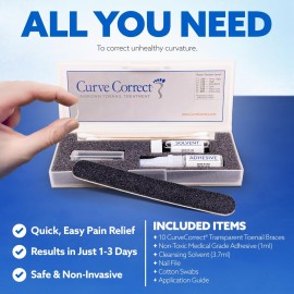 CurveCorrect Ingrown Toenail Corrector Kit - 10 Toenail Braces for Ingrown Toenail Treatment, Pain Relief, and Removal - at Home Big Toe Ingrown Nail Treatment Tool