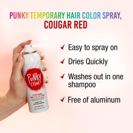 Punky Temporary Hair Color Spray, Cougar Red, Non-Damaging Spray-On Hair Dye Instant Vivid Hair Color, 3.5 oz, 1-Pack